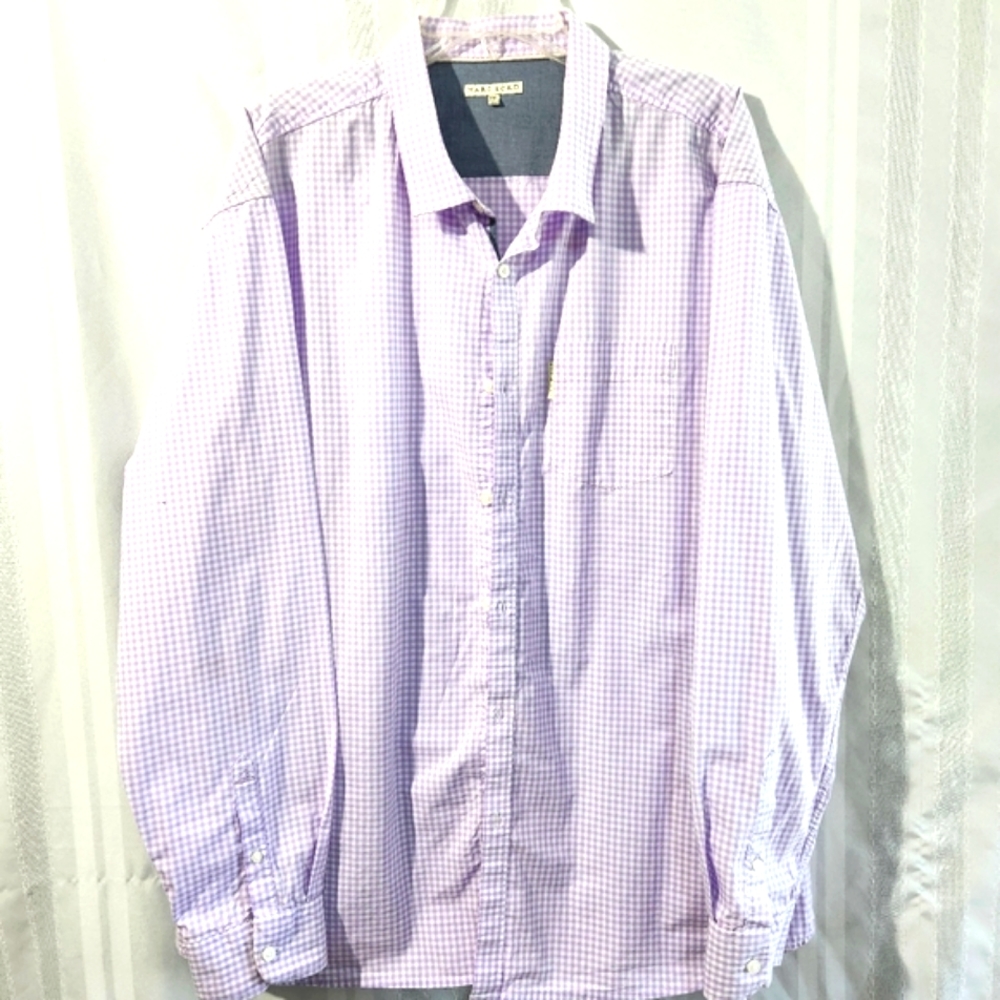 MARC ECKO CUT / SEW BOTTON DOWN LONG CASUAL SHIRT CHECKERD PURPLE/WHITE SIZE XXL